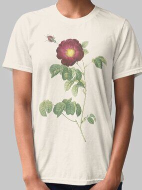 Simple-Flowered French Rose Floral Print Short Sleeve Graphic Tee T-shirt S-XXL